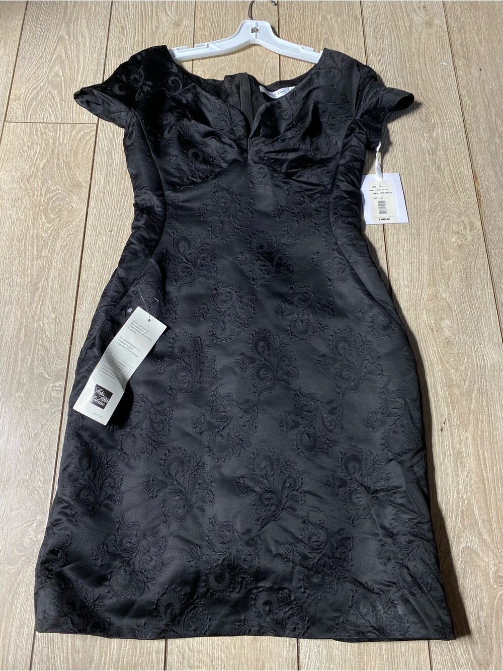 Christian Dior Black Floral Jacquard Midi Dress Cap Sleeve V-Neck NWT Sz 40 (8)